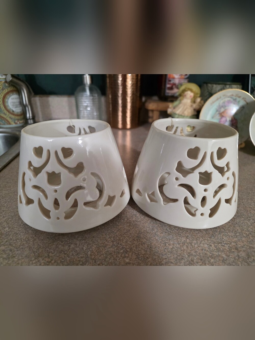 Vintage Home Interiors & Gifts candles shades. Set of 2. Beautiful floral design
